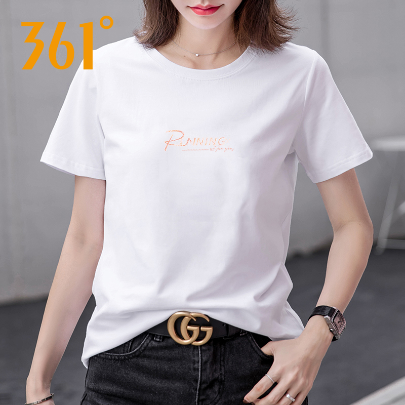 商场同款丨361度白色短袖t恤女2025新款夏季透气圆领休闲上衣女装