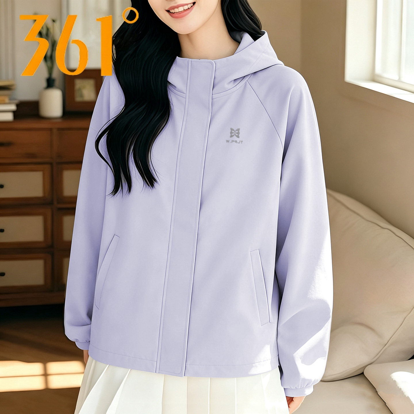 361度浅紫色连帽针织外套女子2026秋季新休闲长袖宽松运动上衣女