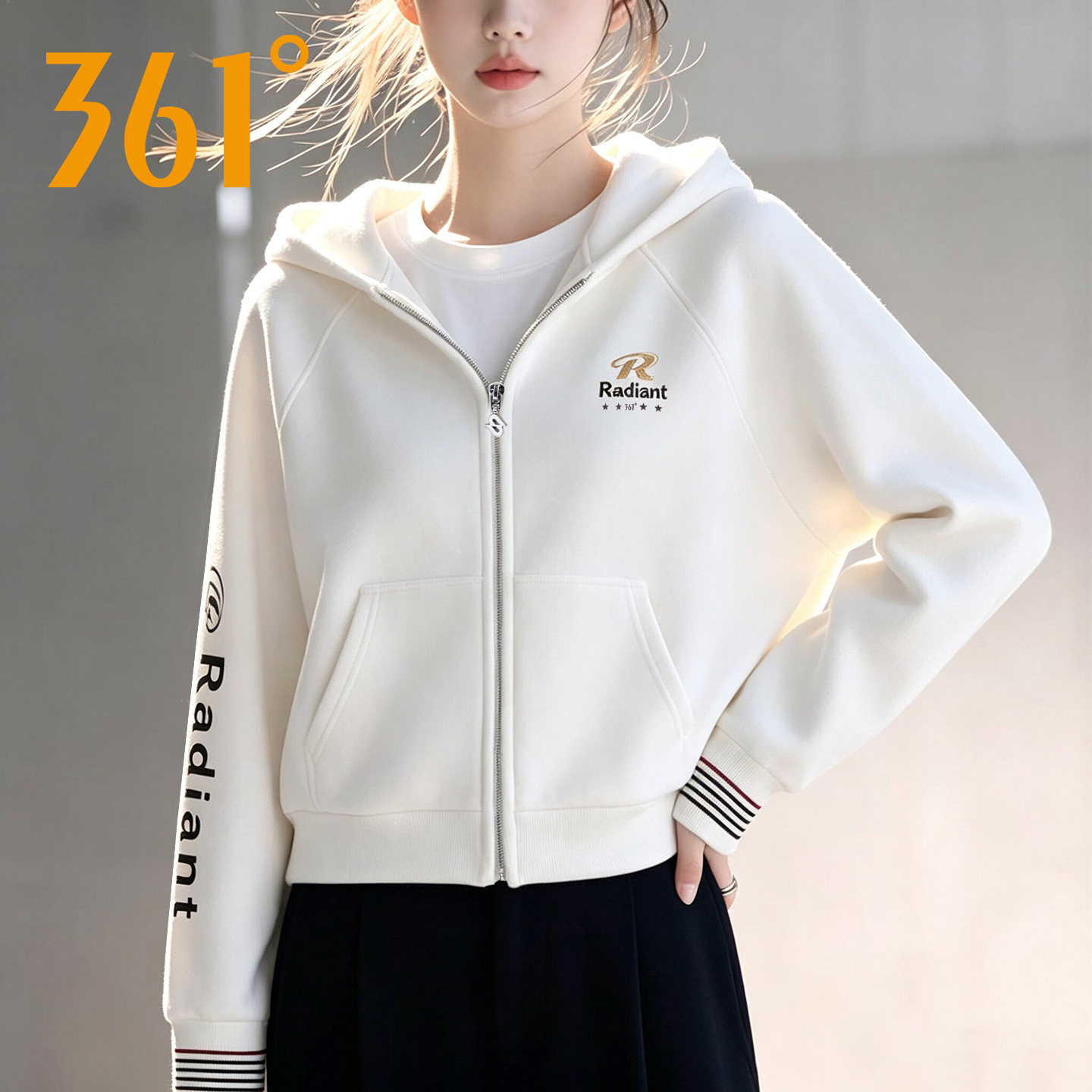 商场同款丨361度连帽开襟卫衣女2026秋季新款宽松运动针织外套女