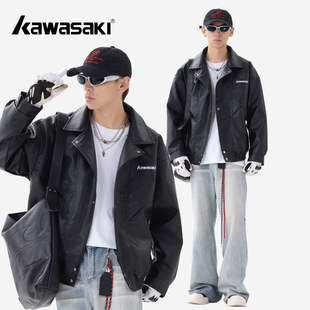kawasaki川崎美式 复古高街机能风慵懒学院风拉链宽松百搭休闲皮衣