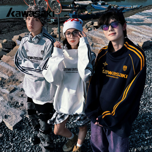 Kawasaki川崎拼接侧边条纹织带宽松百搭休闲长袖 立领卫衣男女同款