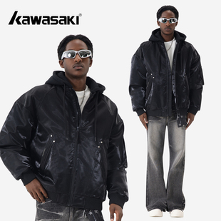 Kawasaki川崎90绒美式 亮面翻领户外保暖夹克羽绒服 街头宽松休闲袖