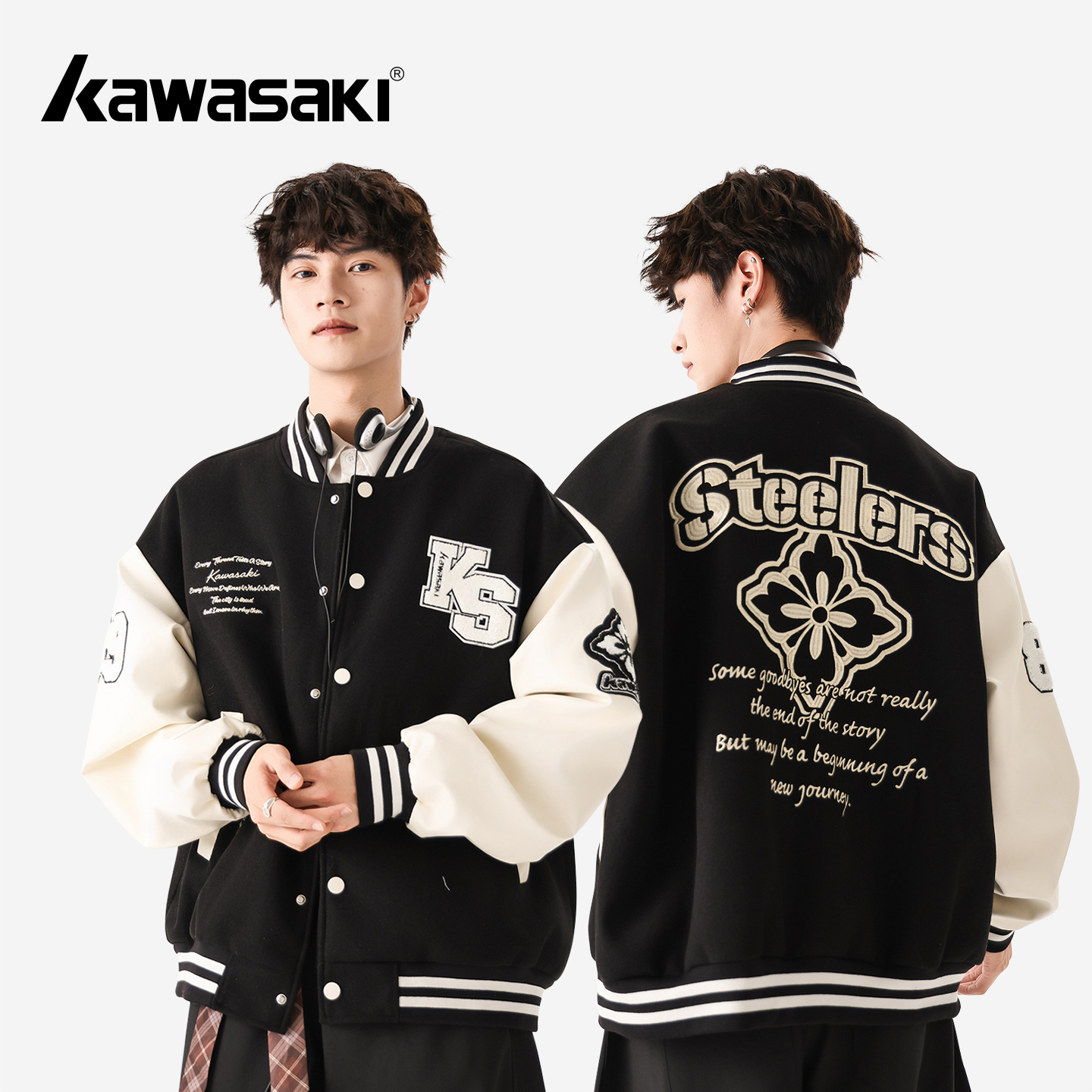 Kawasaki川崎刺绣复古拼接夹克