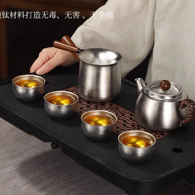 纯钛功夫茶具套装高档钛茶壶轻奢家用办公泡茶壶高定礼盒八件套