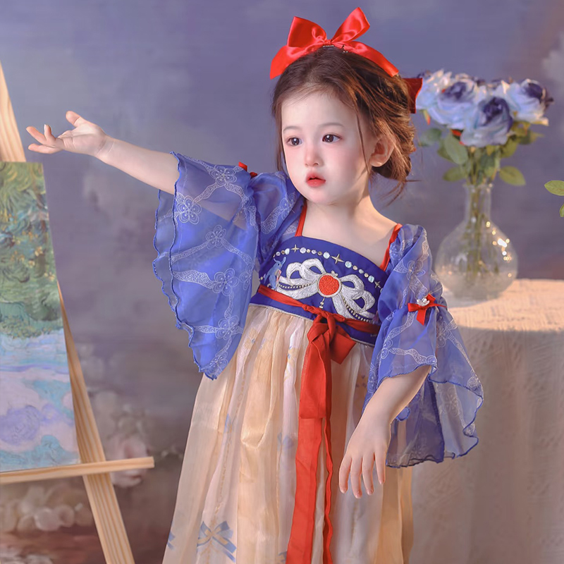 汉服女童新款连衣裙白雪公主裙夏季儿童表演服女孩周岁生日礼服
