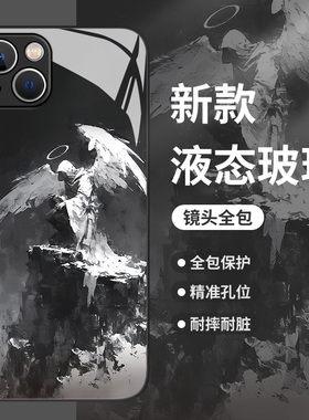 油画天使适用华为mate60pro手机壳nova12荣耀100黑色90小众ins风70套p50复古magic6玻璃11新款80高级感40男30