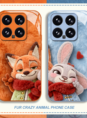 围巾尼克朱迪适用小米17promax手机壳15ultra红米k90情侣k80毛绒k70疯狂动物城note14玻璃k60新款13/k50/k40s