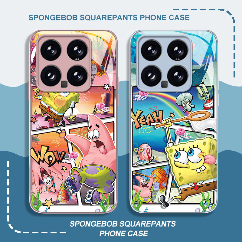 海绵宝宝适用小米15手机壳14pro红米k80派大星k70情侣note13玻璃k60新款12卡通11ultra漫画k50可爱10男女k40s