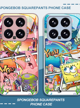 海绵宝宝适用小米15手机壳14pro红米k80派大星k70情侣note13玻璃k60新款12卡通11ultra漫画k50可爱10男女k40s