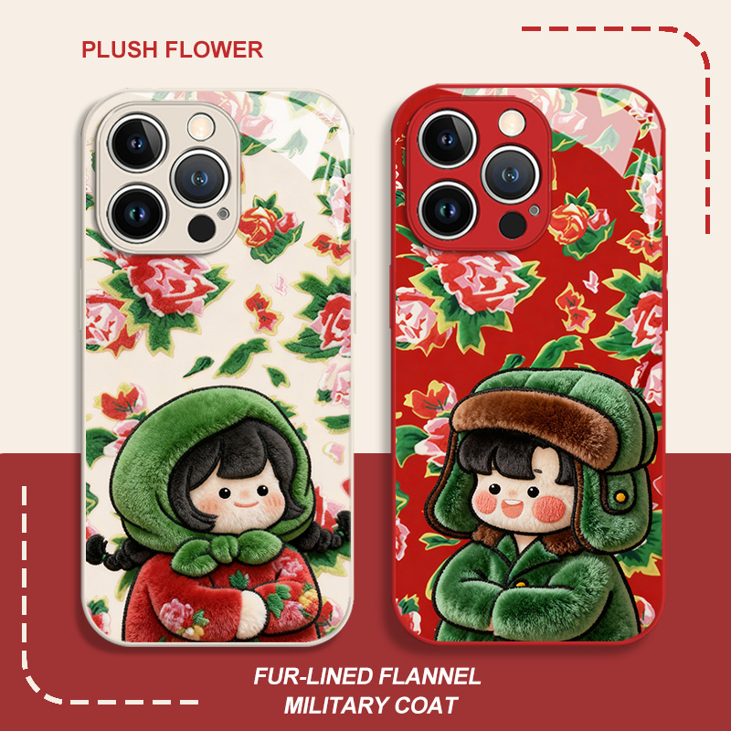 毛绒大花布手机壳适用苹果系列