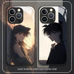 名侦探柯南适用苹果17手机壳iphone16promax工藤15新一14plus情侣13mini玻璃12新款11毛利兰x动漫8二xr次元xs