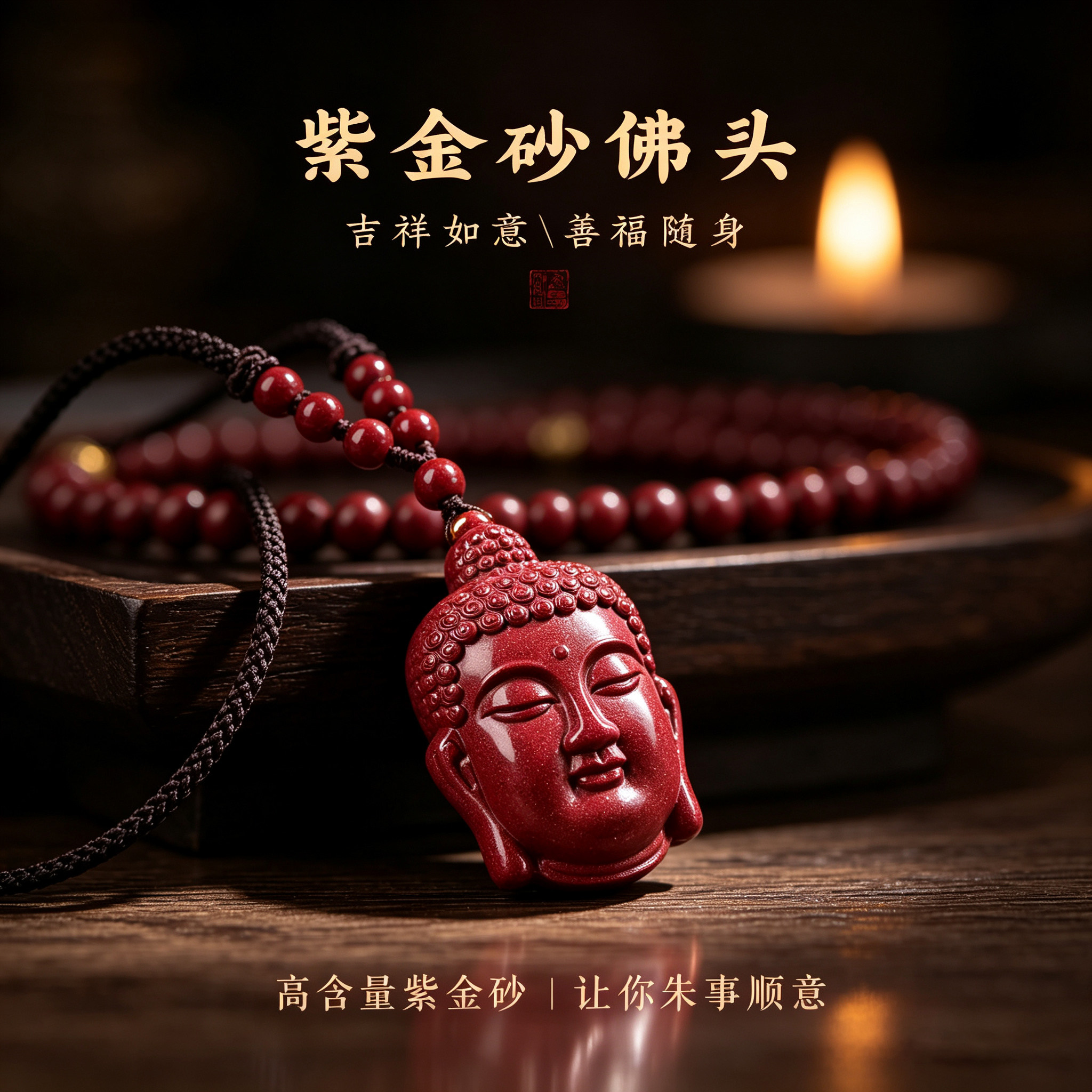 朱砂佛头本命年护身转运吊坠