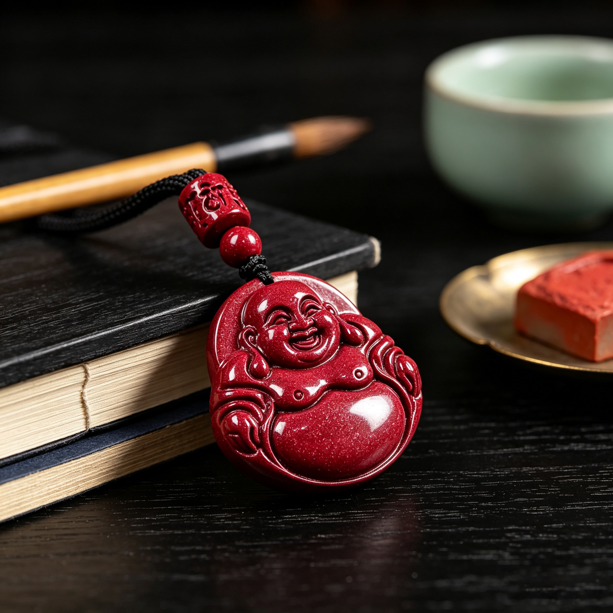 朱砂弥勒佛吊坠本命年护身转运