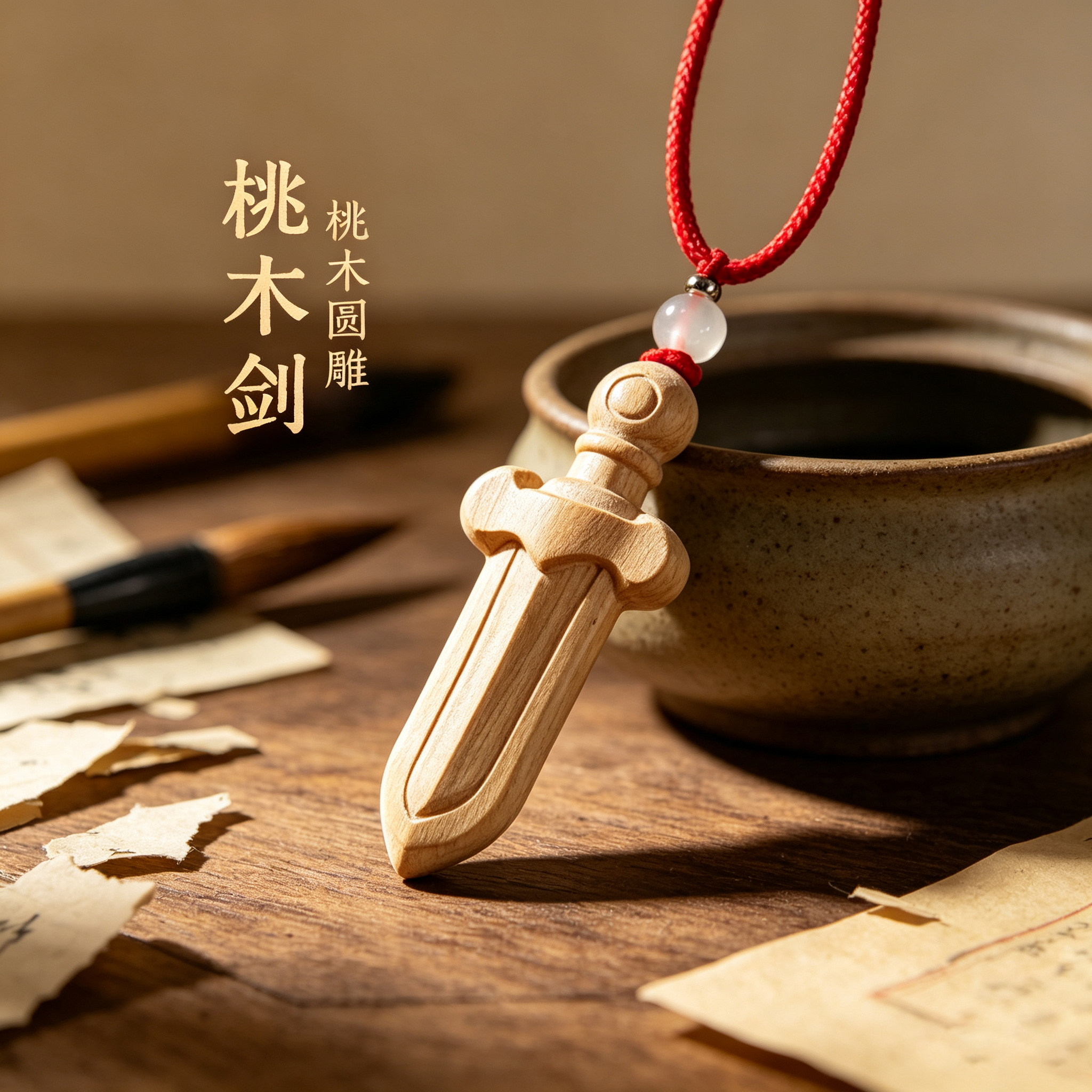 天然老桃木剑本命年挂件