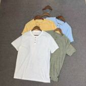 百搭好穿 汗衫 飞姐外贸小铺 55棉天丝竹节棉薄料男3粒扣亨利领短袖