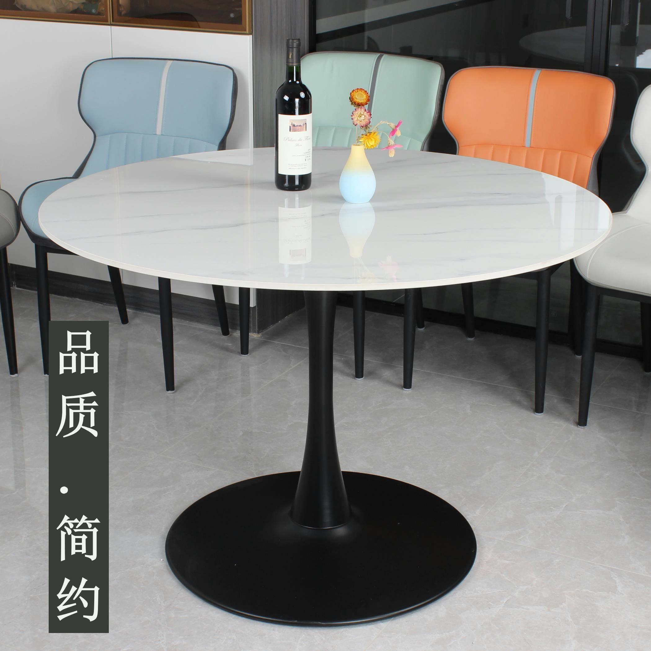 大理石餐桌椅组合家用岩板大圆桌带转盘定制火锅桌岩板圆桌包安装