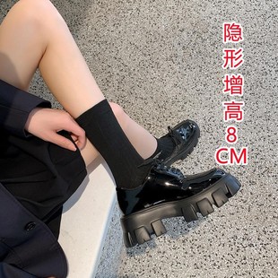 刘雯同款 小皮鞋 厚底松糕鞋 2024内增高小码 女英伦风漆皮乐福鞋 单鞋