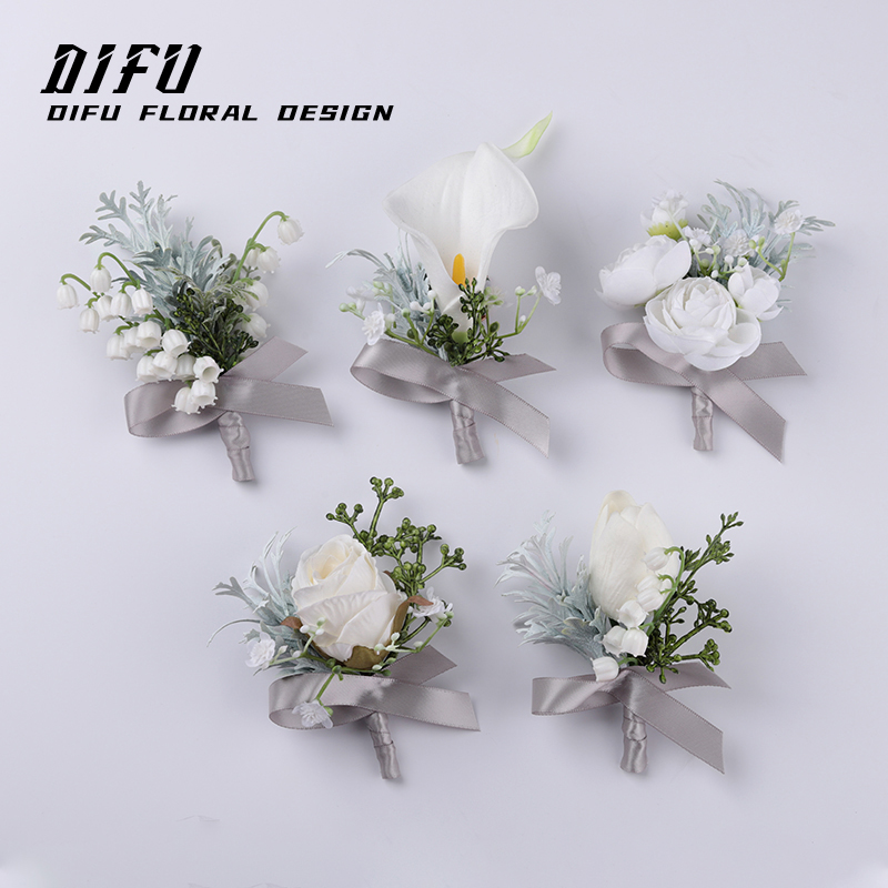 银灰冷色胸花商务西装婚礼襟花