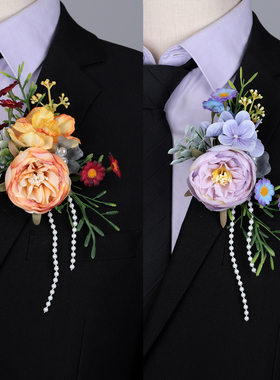 森系仿真奥斯汀玫瑰新娘新郎襟花伴娘伴郎婚礼胸花商务会议庆典