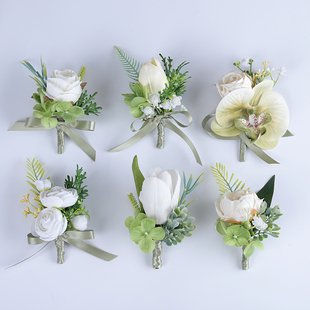 白绿色西式 户外婚礼胸花新郎新娘结婚伴娘手腕花森系仿真商务襟花