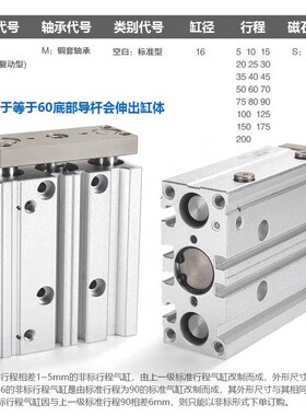 精选亚德客三轴气缸TCM12/16/20/25/32/40/50X63x10X20X30X40X50X