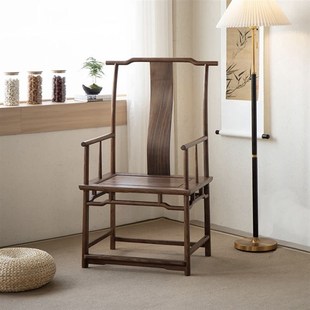 精选新中式黑胡桃实木主人椅官帽椅太师椅明式茶桌椅圈椅高靠背扶