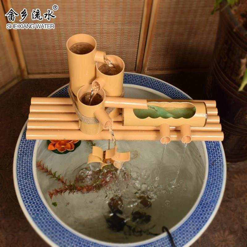 pvc仿竹子流水摆件喷泉鱼缸石槽循环增氧过滤器水车塑料竹筒