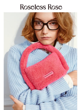 RoselessRose羊羔皮毛一体手提包斜挎包小号女手机包毛绒小众礼物