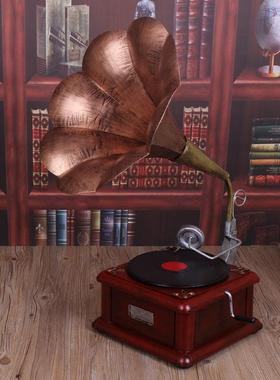 1:1大号留声机复古模型 铁艺工艺品酒吧装饰摆件道具 三色入