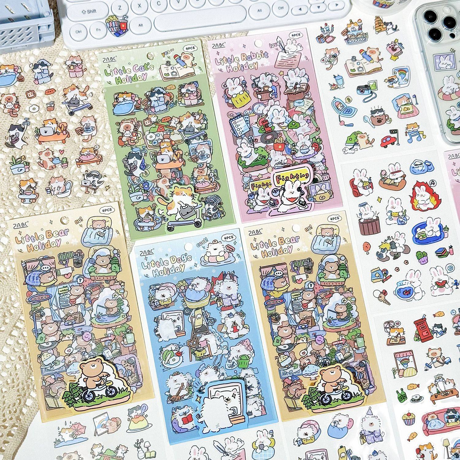 悦真可爱卡通动物贴纸套装手账手抄报手机壳创意装饰多款立体贴纸