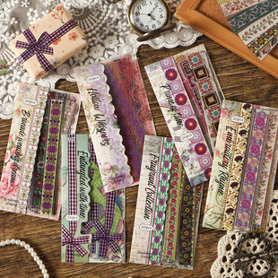 花间缱绻复古花纹长条贴纸古风装饰手账打底素材DIY波点手帐贴纸