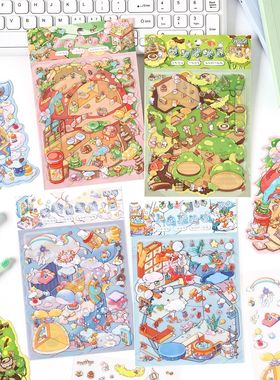 新品贴纸解压彩虹星球创意贴纸造景贴纸pet微缩场景贴纸3d立体贴