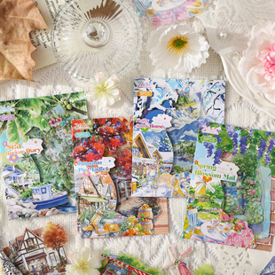 悦真四季风景主题贴纸10张人物手账素材装饰贴纸套装防水贴纸手帐