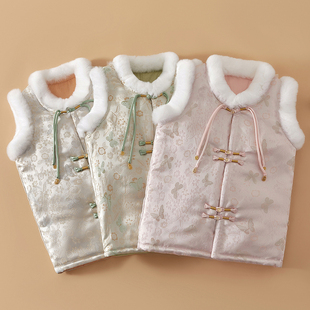 女童国风棉花马甲新中式唐装2024秋冬季新款马夹背心古风盘扣上衣