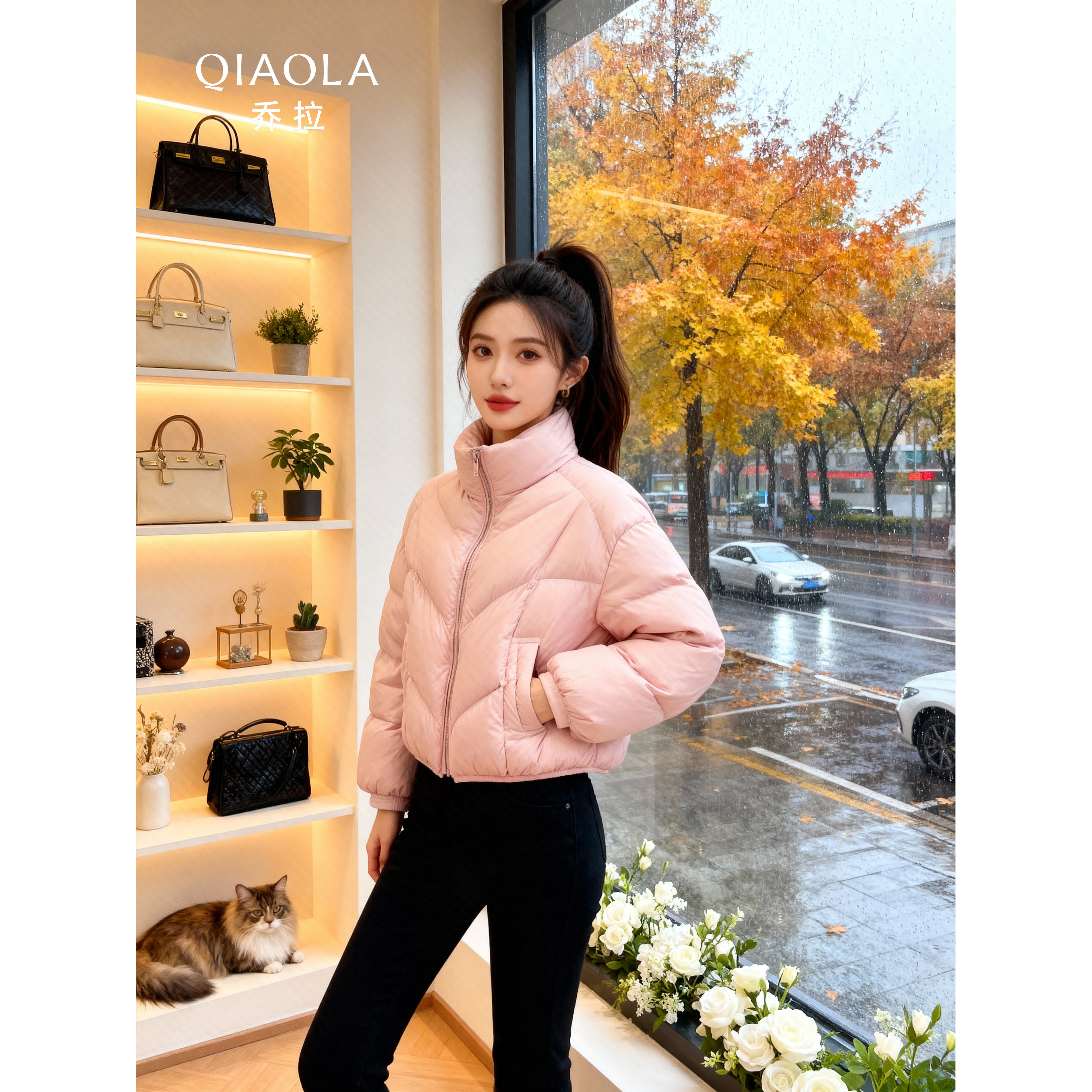 乔拉粉色高级感短款羽绒服外套