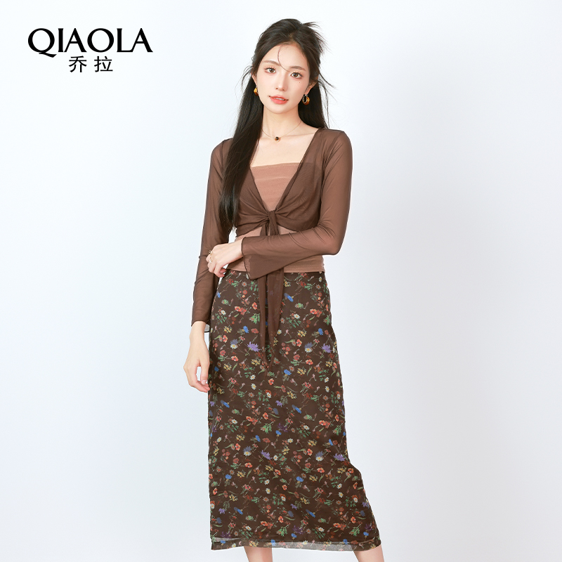 乔拉网纱2024夏季碎花上衣套装