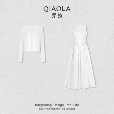 乔拉白色V领无袖蕾丝连衣裙女