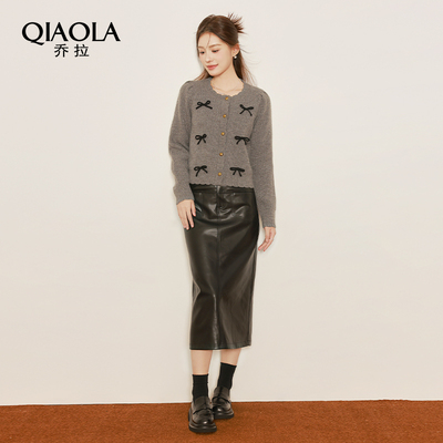 乔拉灰色蝴蝶结针织开衫上衣