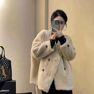 2025新款韩版冬季小香风绒皮宽松加厚中款高级轻奢洋气毛毛外套女