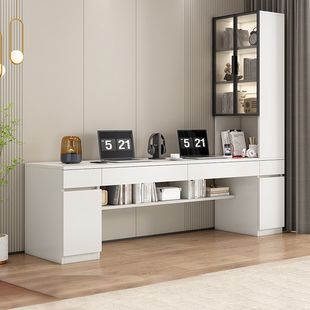 福庆ENF实木电脑桌台式现代简约书桌书柜一体家用学习双人写字桌