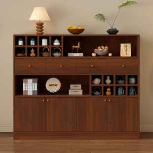实木博古架靠墙一体小型茶柜茶具多宝阁架子简约现代储物柜展示柜