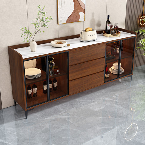 岩板餐边柜玻璃茶水柜储物柜