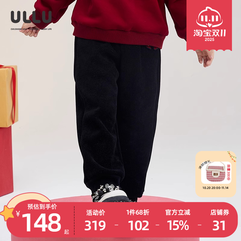 ULLU新款蝴蝶结直筒加绒卫裤