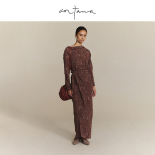 女装 复古气质裙装 连衣裙 长裙 收腰系带长袖 Cortana