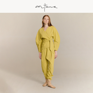 系带收腰设计 Cortana 上衣 泡泡袖 复古显瘦气质外搭 女装