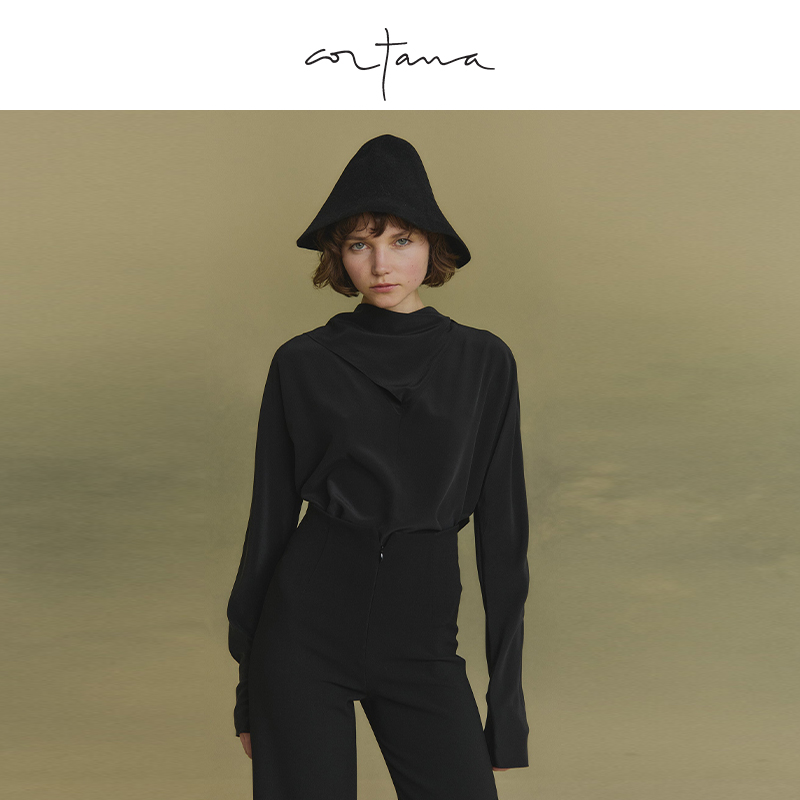 Cortana Tala小众设计感立领衬衫 女士长袖宽松垂感上衣