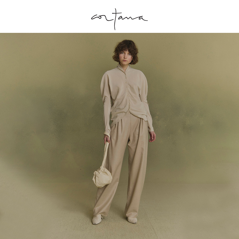 Cortana Cuento女士高腰褶皱阔腿裤 显瘦百搭休闲裤