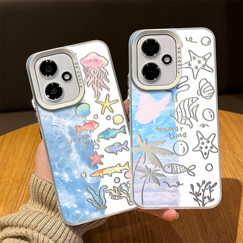 海洋鱼群手机壳适用荣耀500pro夏天win小清新400超好看300创意200小众100pro高级90gt男女80华为70套60新款50