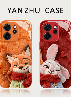 毛绒尼克和朱迪手机壳适用opporeno15pro疯狂动物城14兔子13新款12狐狸11情侣10周边rone9por可爱8卡通7套6/5