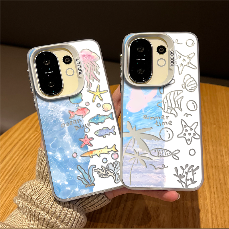 海洋鱼群手机壳适用vivos50夏天s30promini小清新20pro超好看19新款18创意17小众16por高级感15外壳独特男女